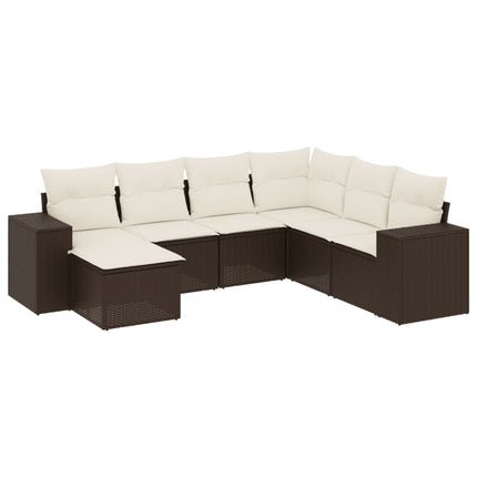 sofasæt til haven 7 dele med hynder polyrattan brun