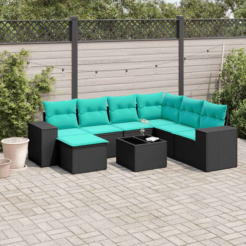 8-Delt Havesofasæt Med Hynder Polyrattan - Sort og blå