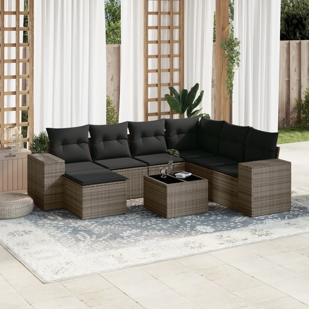 sofasæt til haven 8 dele med hynder polyrattan grå