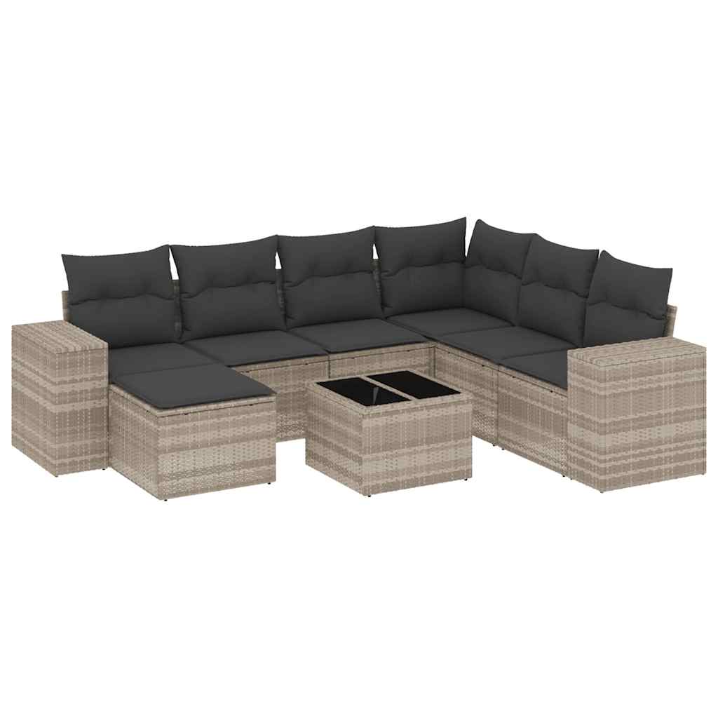 sofasæt til haven 8 dele med hynder polyrattan lysegrå
