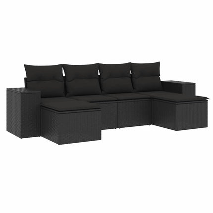 sofasæt til haven 6 dele med hynder polyrattan sort