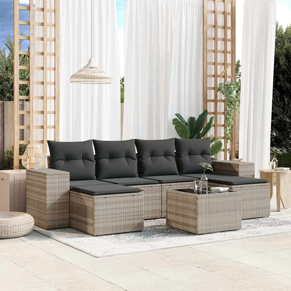 sofasæt til haven 7 dele med hynder polyrattan lysegrå