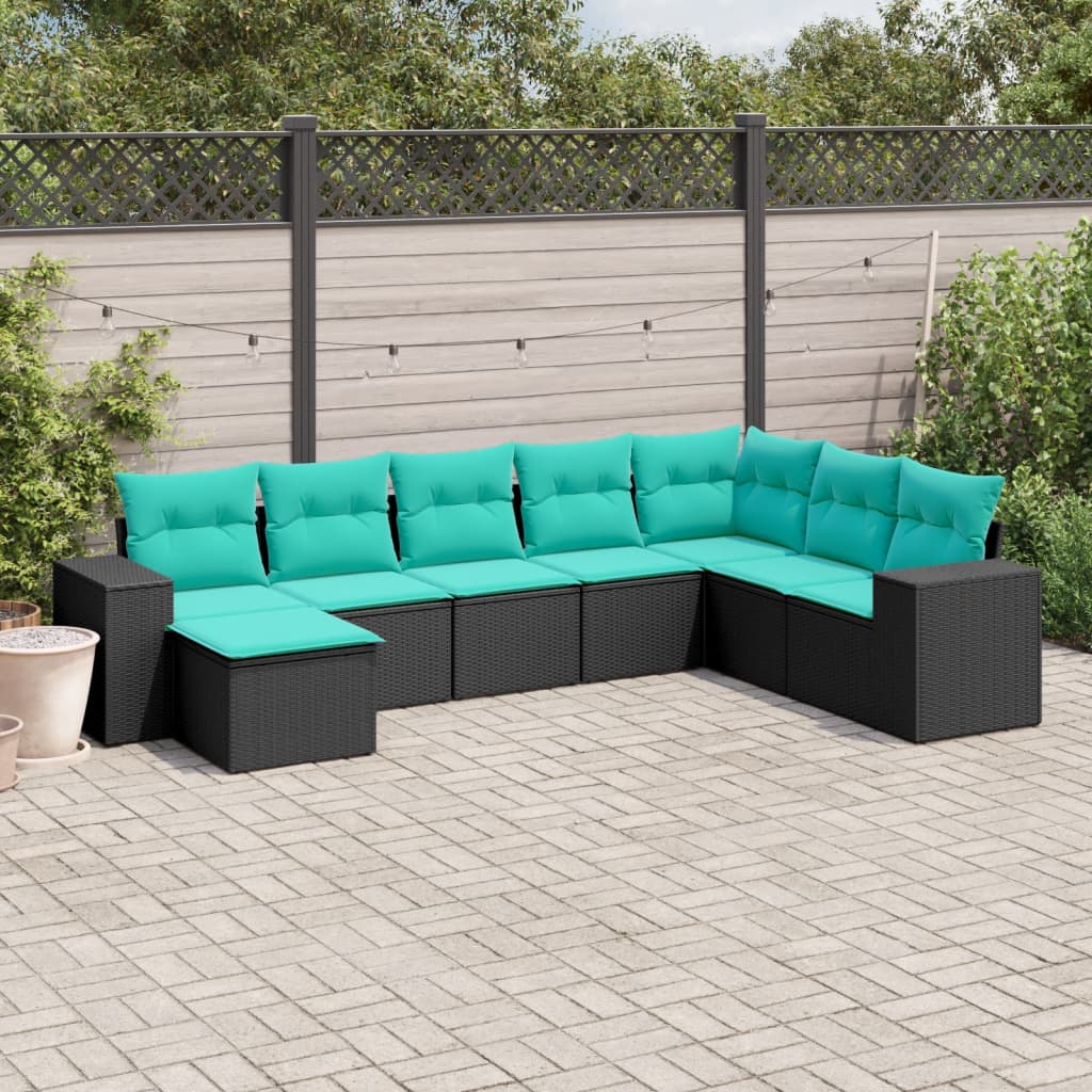 8-delt havesofast med hynder sort polyrattan