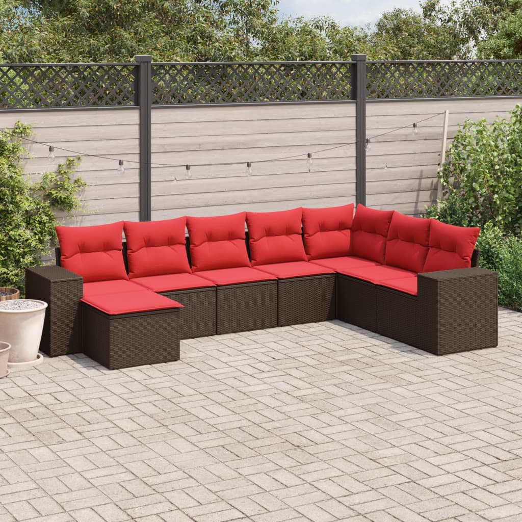 8-delt havesofast med hynder brun polyrattan