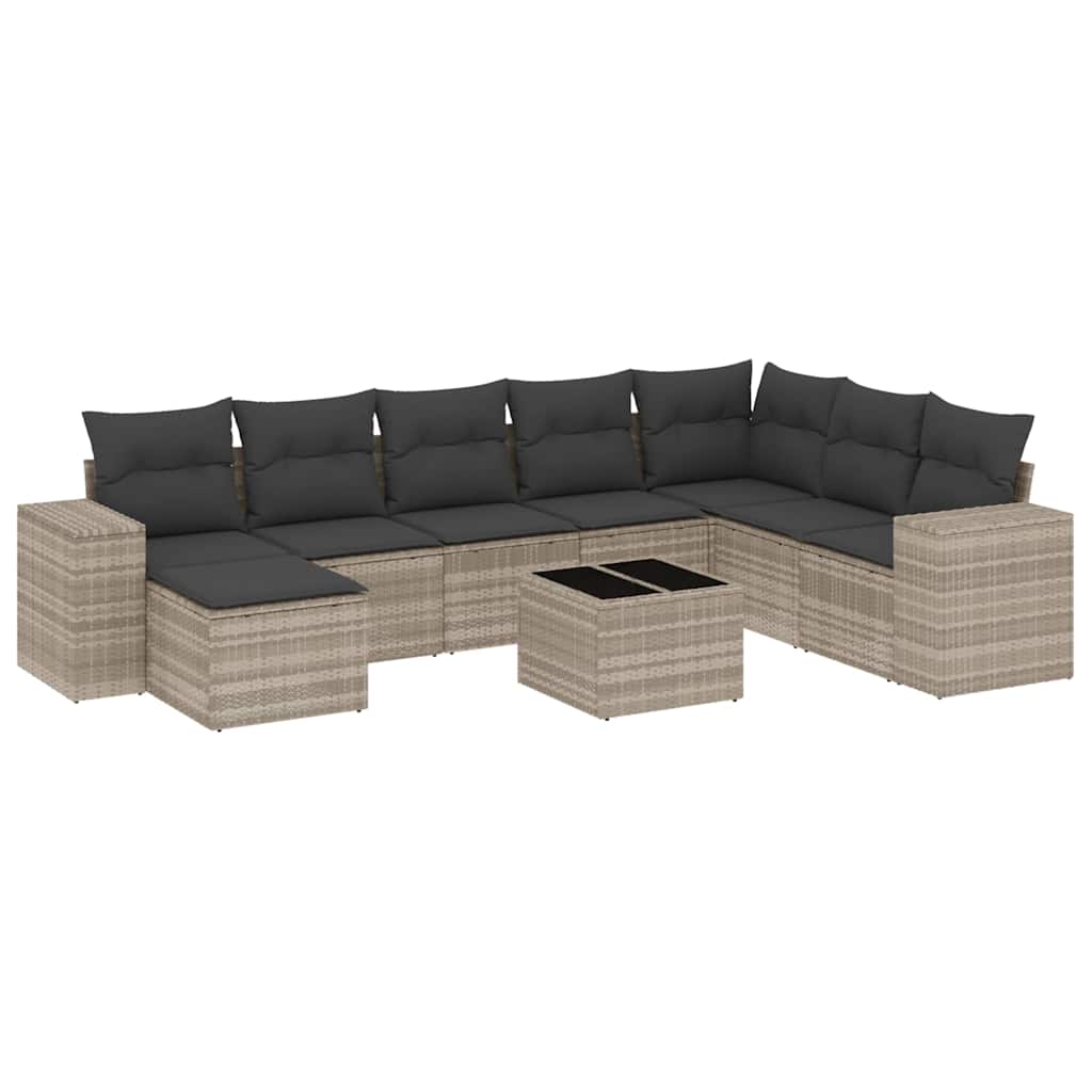 sofasæt til haven 9 dele med hynder polyrattan lysegrå