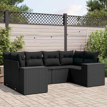 sofasæt til haven 6 dele med hynder polyrattan sort
