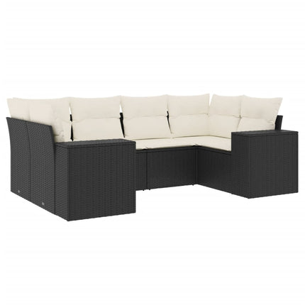 sofasæt til haven 6 dele med hynder polyrattan sort