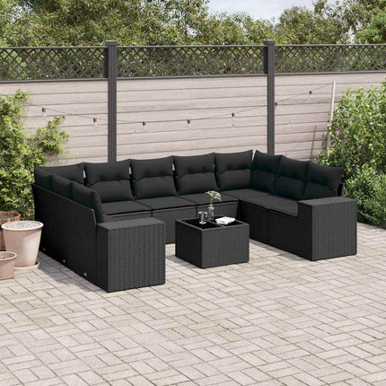 sofasæt til haven 10 dele med hynder polyrattan sort