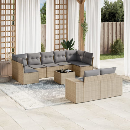 sofasæt til haven 10 dele med hynder polyrattan beige
