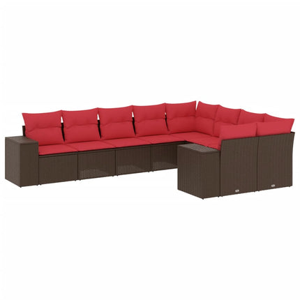 havesofasæt med 9 dele og hynder brun polyrattan