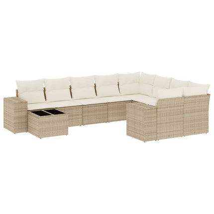 sofasæt til haven 10 dele med hynder polyrattan beige