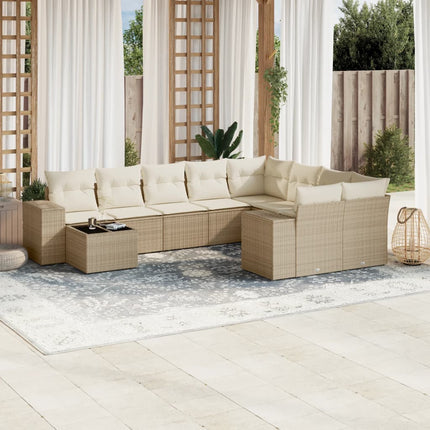 sofasæt til haven 10 dele med hynder polyrattan beige