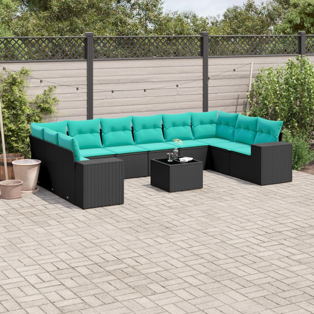11-delt havesofast med hynder sort polyrattan