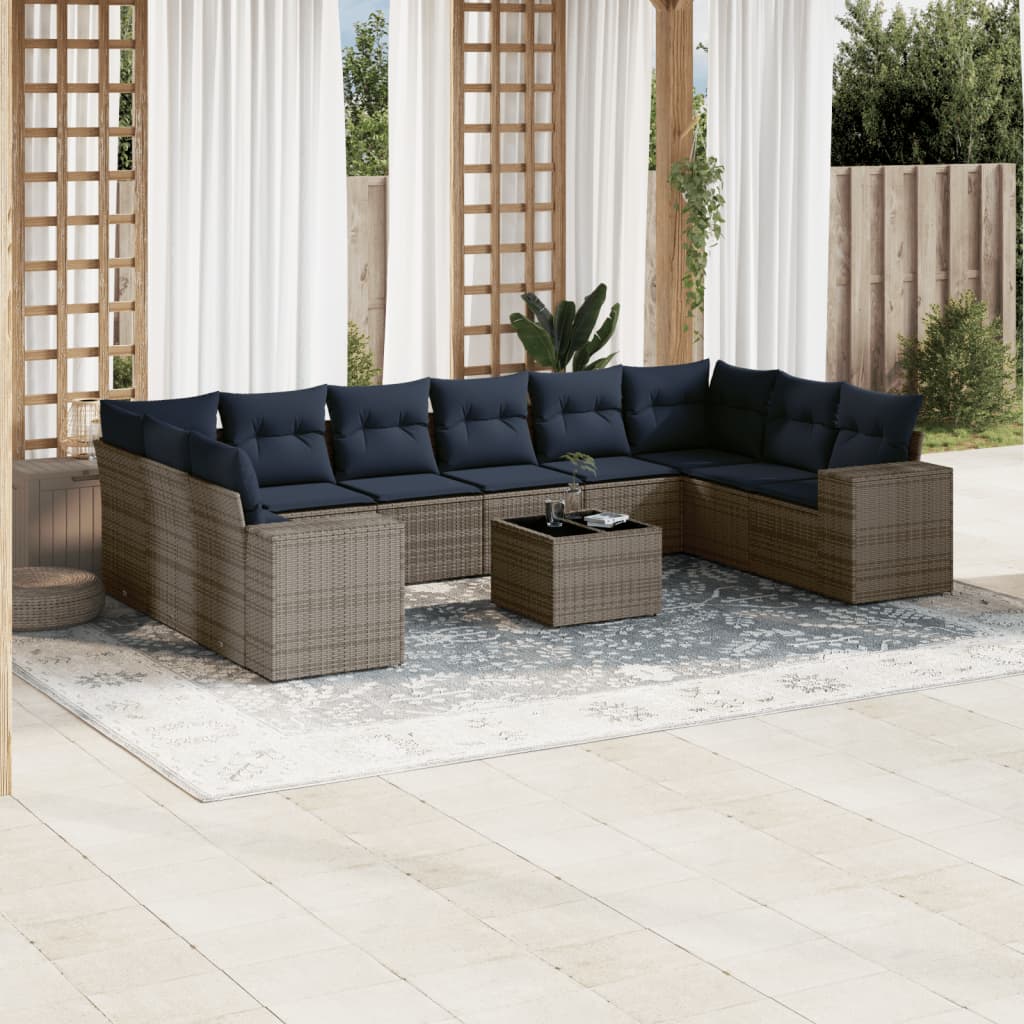 11-delt havesofast med hynder gr polyrattan