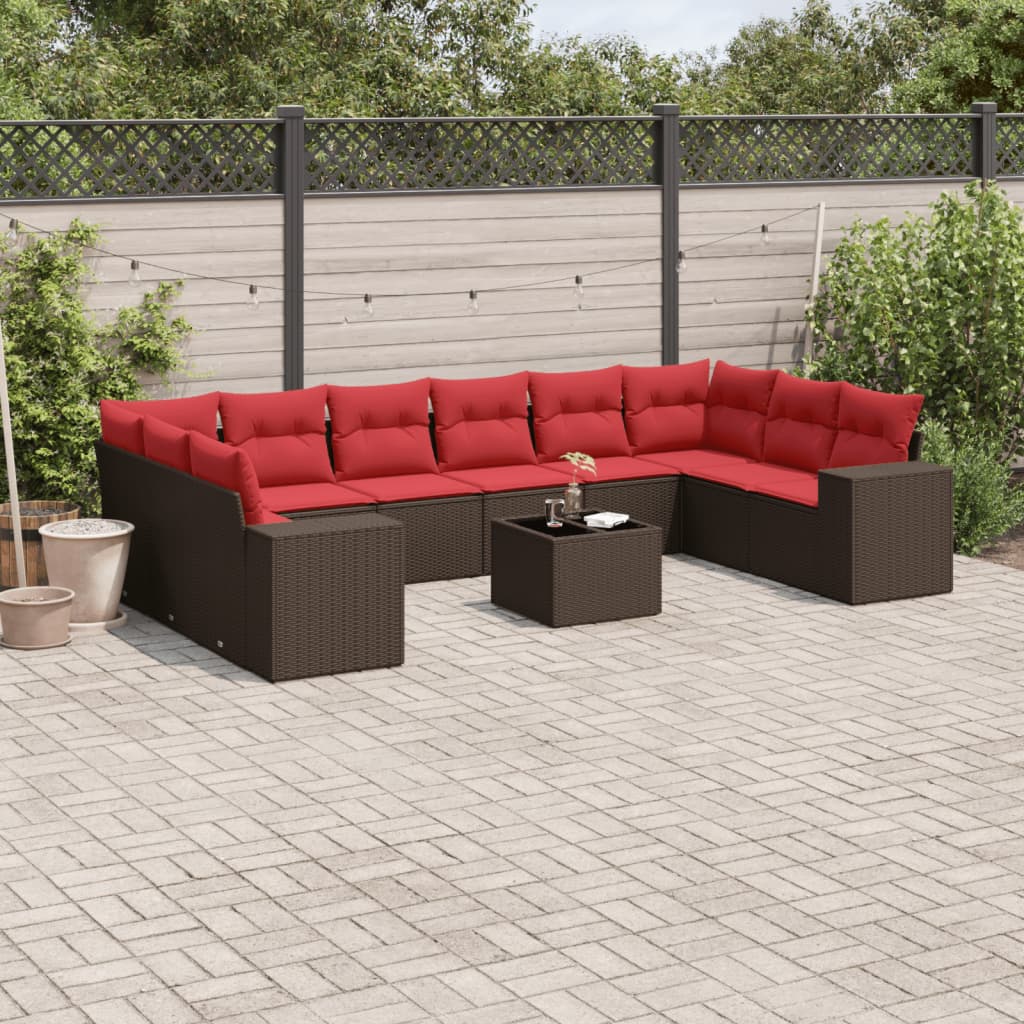11-delt havesofast med hynder brun polyrattan