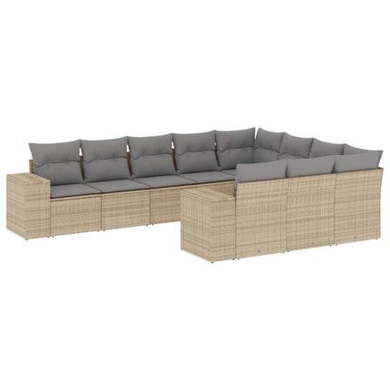 sofasæt til haven 10 dele med hynder polyrattan beige