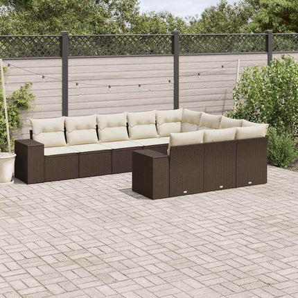 sofasæt til haven 10 dele med hynder polyrattan brun