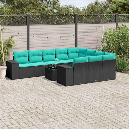 11-delt havesofasæt med hynder sort polyrattan