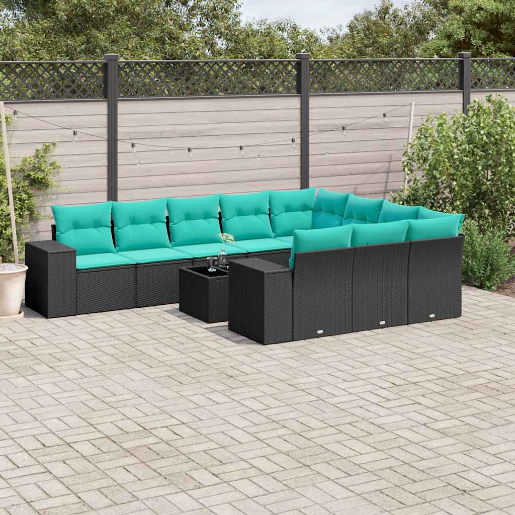 11-delt havesofast med hynder sort polyrattan