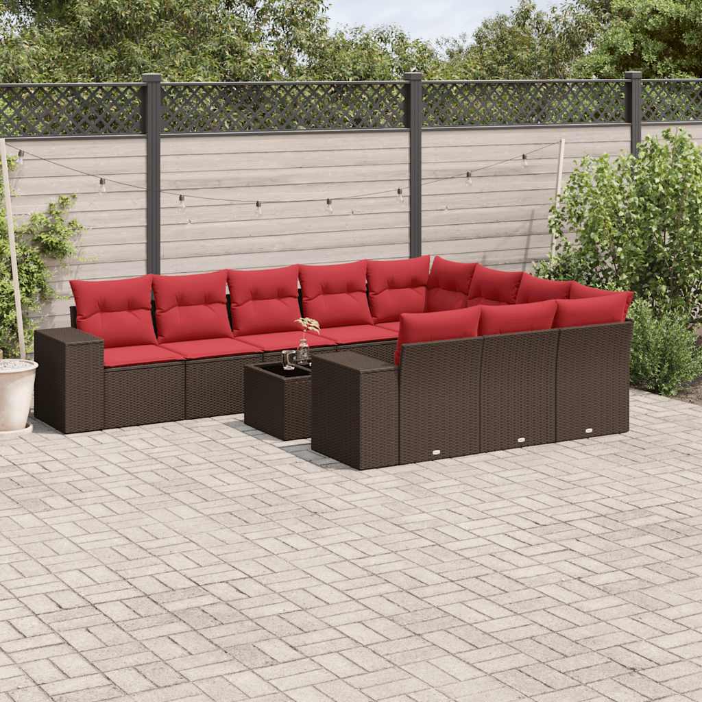 11-delt havesofast med hynder brun polyrattan