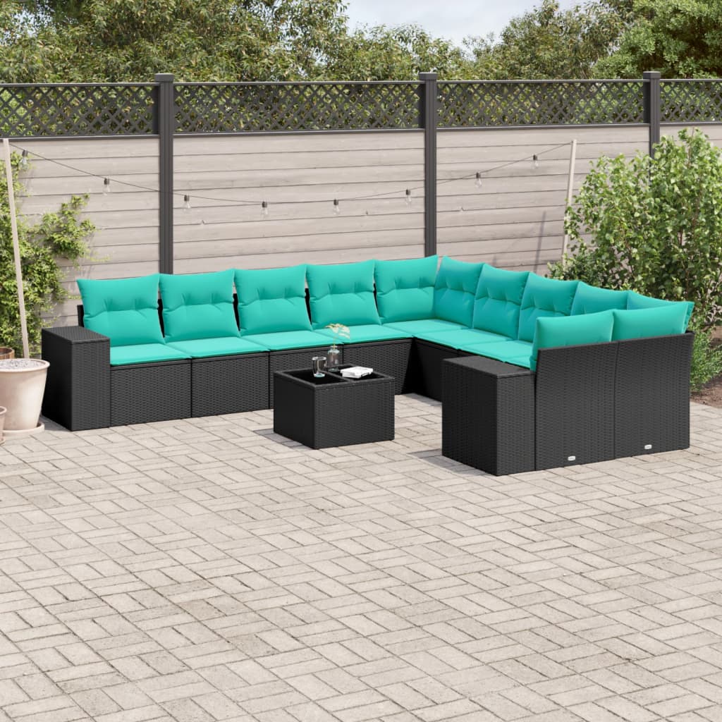 11-delt havesofast med hynder sort polyrattan