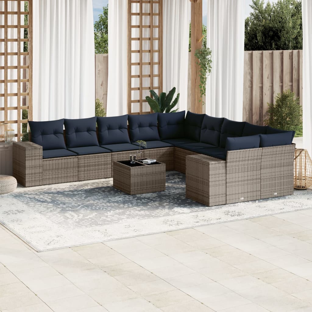 11-delt havesofast med hynder gr polyrattan