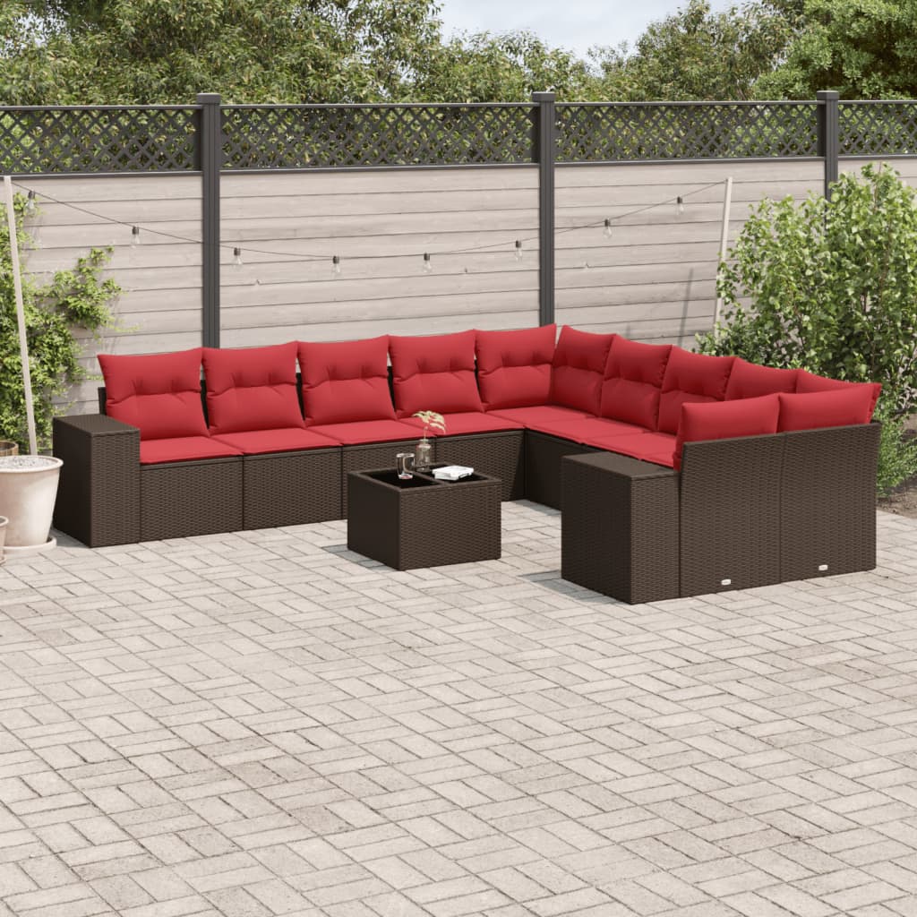 11-delt havesofast med hynder brun polyrattan