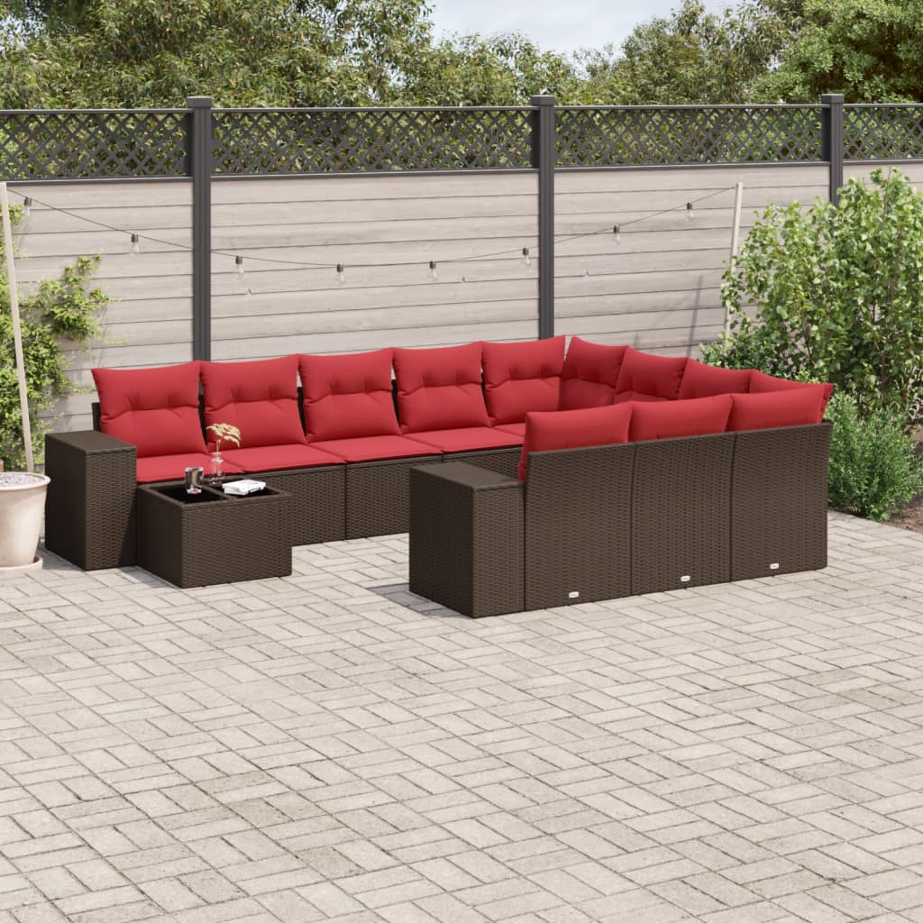11-delt havesofast med hynder brun polyrattan