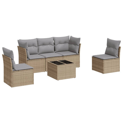 sofasæt til haven 6 dele med hynder polyrattan beige