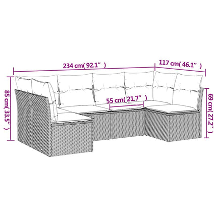 sofasæt til haven 6 dele med hynder polyrattan sort