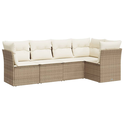 sofasæt til haven 5 dele med hynder polyrattan beige