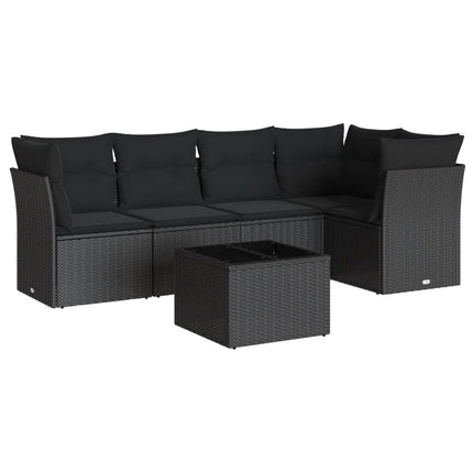 sofasæt til haven 6 dele med hynder polyrattan sort