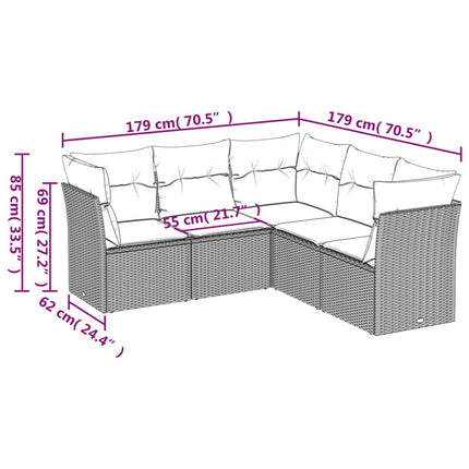sofasæt til haven 5 dele med hynder polyrattan sort