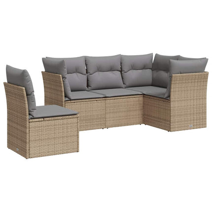 sofasæt til haven 5 dele med hynder polyrattan beige