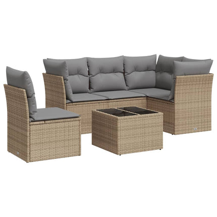sofasæt til haven 6 dele med hynder polyrattan beige