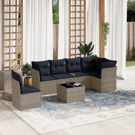 havesofasæt med 7 dele og hynder grå polyrattan