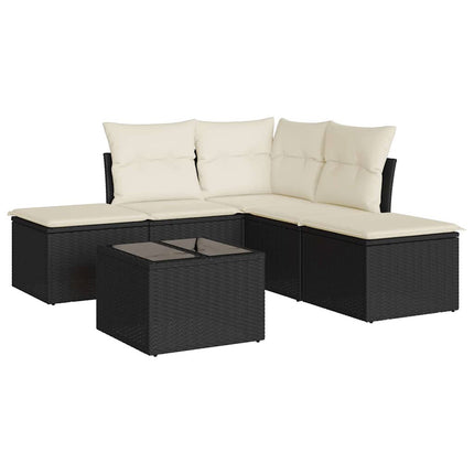 sofasæt til haven 6 dele med hynder polyrattan sort