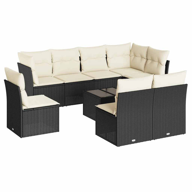 sofasæt til haven 9 dele med hynder polyrattan sort