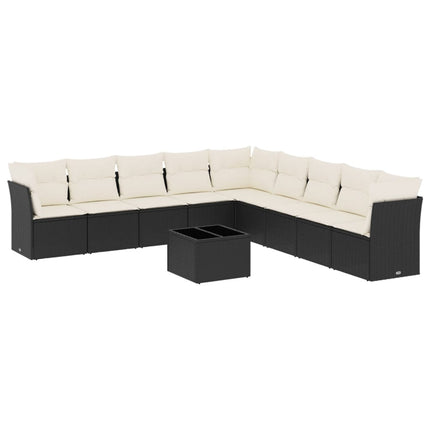 sofasæt til haven 10 dele med hynder polyrattan sort