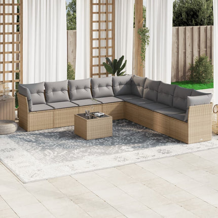 sofasæt til haven 10 dele med hynder polyrattan beige
