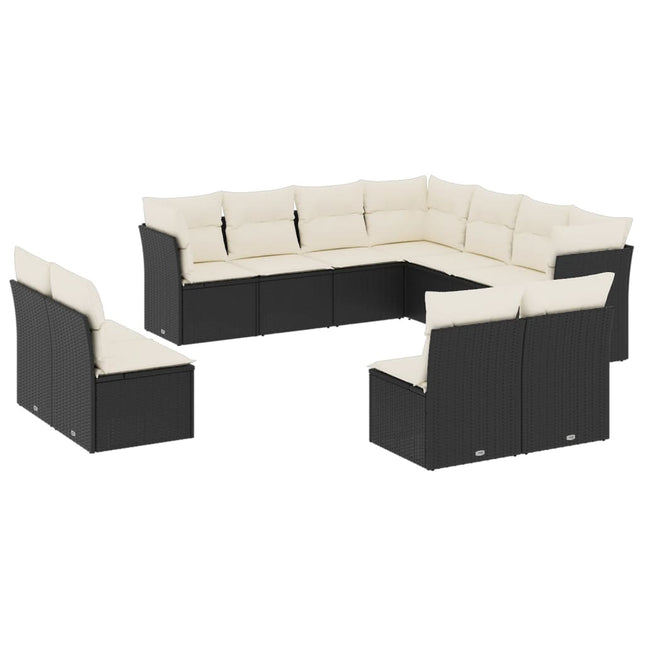 sofasæt til haven 11 dele med hynder polyrattan sort