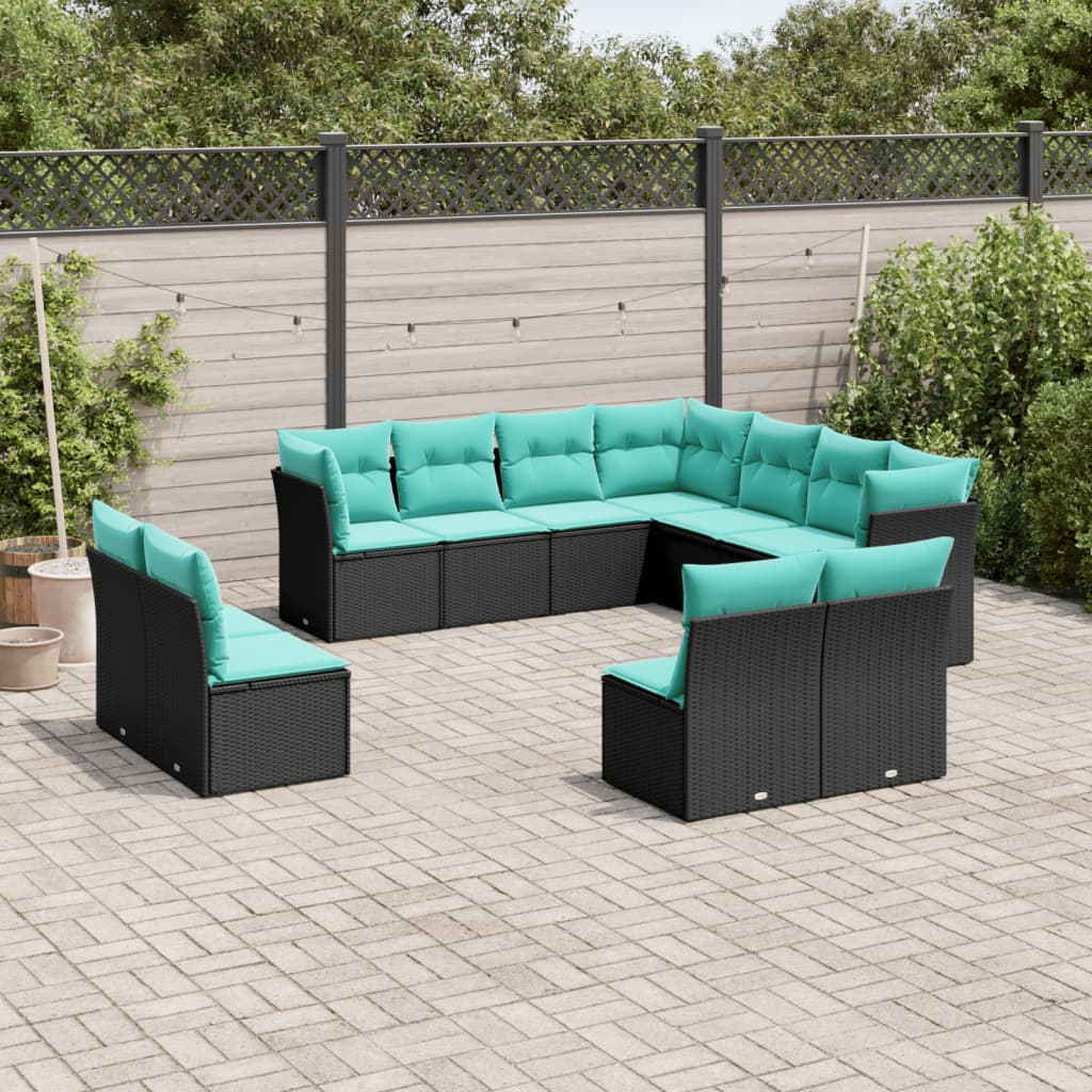 11-delt havesofast med hynder sort polyrattan