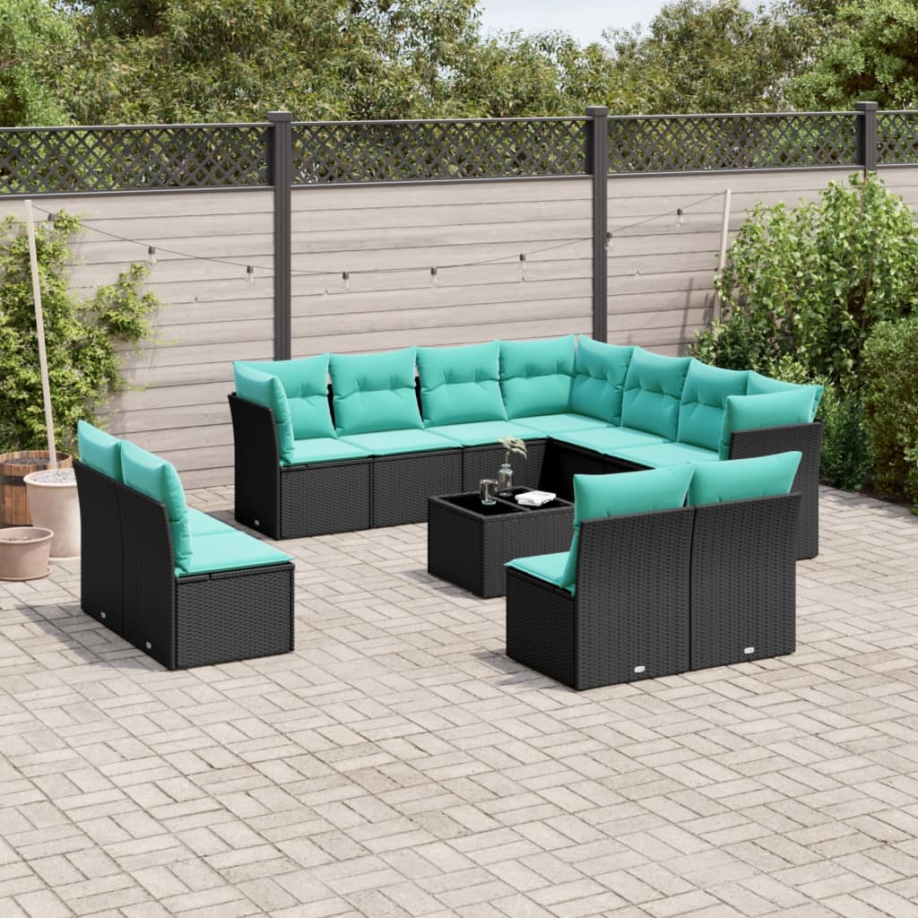 12-delt havesofast med hynder sort polyrattan