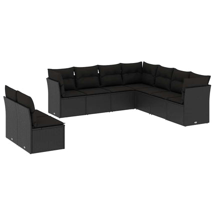 sofasæt til haven 9 dele med hynder polyrattan sort