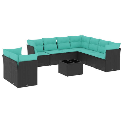 havesofasæt med 10 hynder sort polyrattan