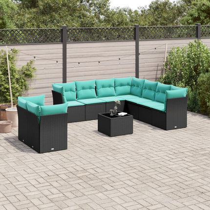 havesofasæt med 10 hynder sort polyrattan