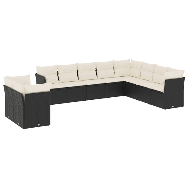 sofasæt til haven 10 dele med hynder polyrattan sort