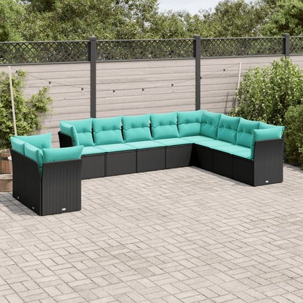 havesofasæt med 10 hynder sort polyrattan