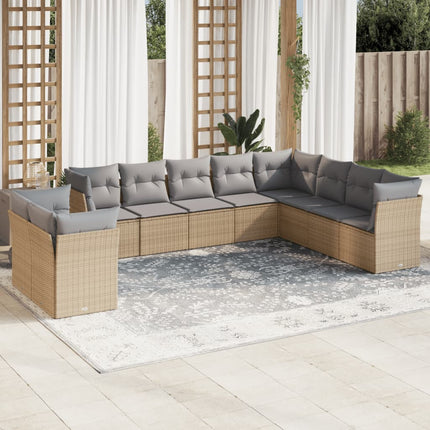 sofasæt til haven 10 dele med hynder polyrattan beige