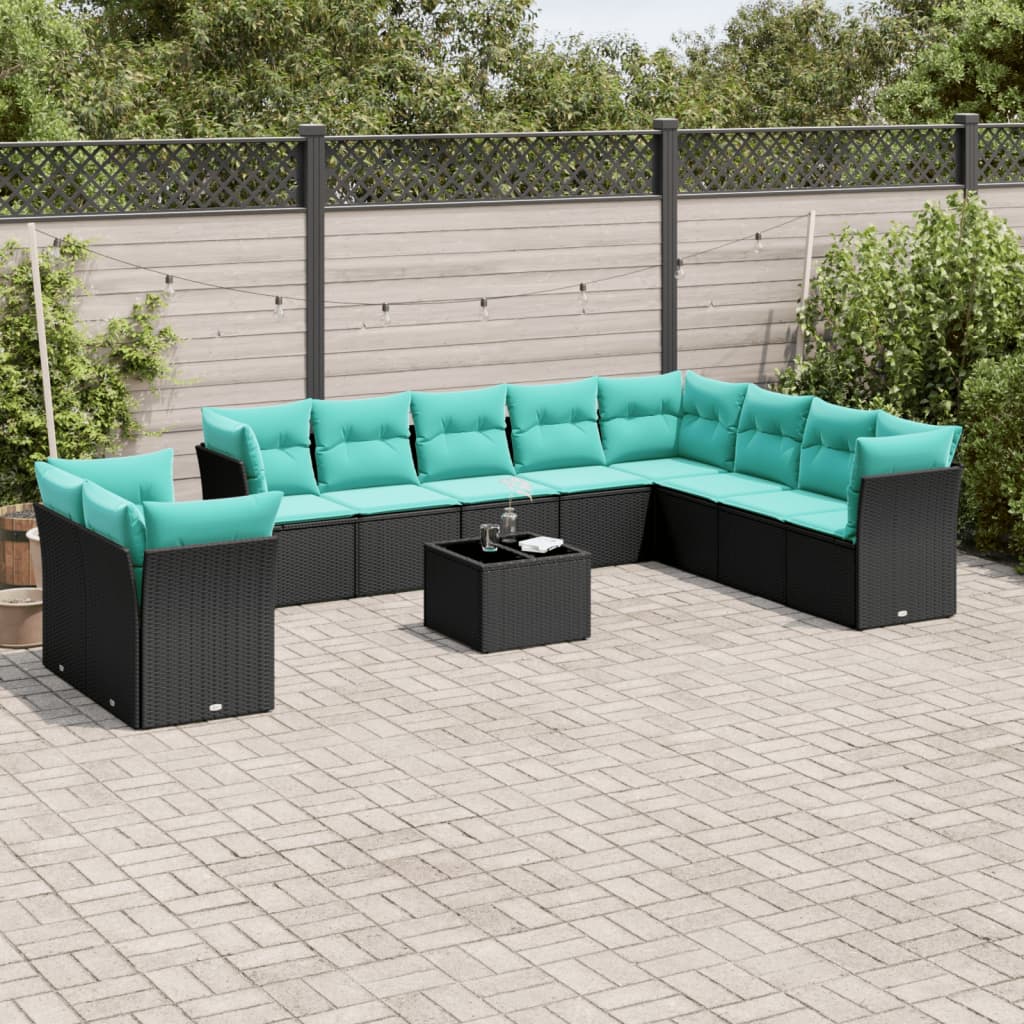 11-delt havesofast med hynder sort polyrattan